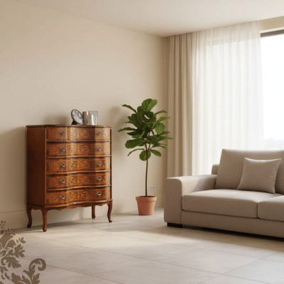 Klassieke bruine commode met vijf deuren en lades, designer houten meubels nieuw