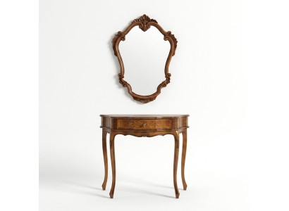 Elegante bruine console met spiegel in klassieke slaapkamer set.