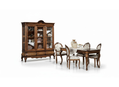 Klassieke eetkamerset houten meubels Eettafel 4x stoelen Vitrine 6-delig