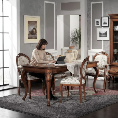 Eetkamermeubilair Eettafel Massief hout 4x stoelen met armleuningen Meubels