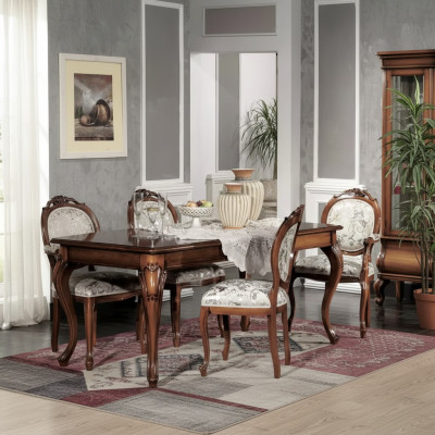Eetkamermeubilair Eettafel Massief hout 4x stoelen met armleuningen Meubels