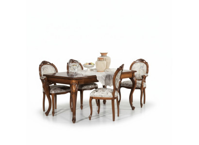 Eetkamermeubilair Eettafel Massief hout 4x stoelen met armleuningen Meubels