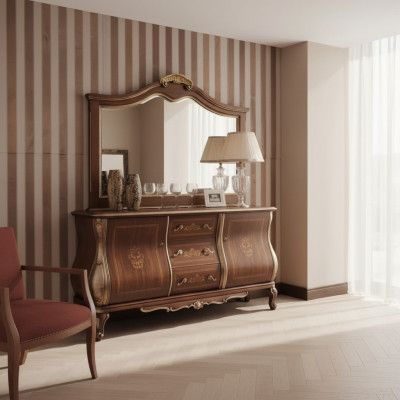 Hoogwaardige luxe klassieke woonkamer dressoir bruin hout 200x53x100