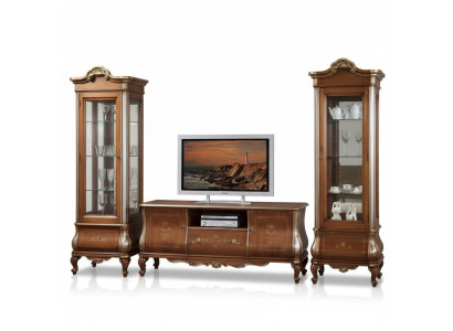 Klassieke woonkamerwand RTV 2x vitrines massief houten meubels TV-rek nieuw