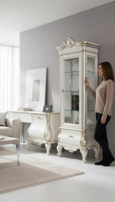 Luxe houten kast met glazen klassiek witte meubels Kast Vitrines