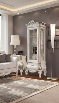 Luxe houten kast met glazen klassiek witte meubels Kast Vitrines