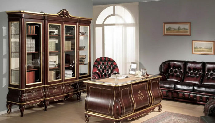 Klassieke kantoorinrichting Bureau Boekenkast 4-delig Houten meubels