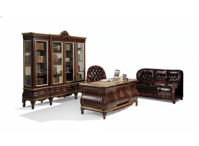 Klassieke kantoorinrichting Bureau Boekenkast 4-delig Houten meubels