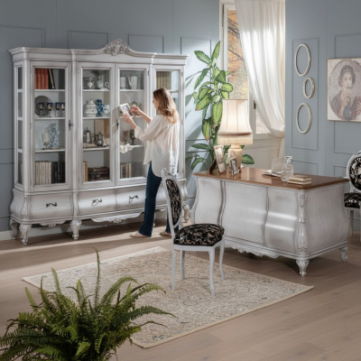 Witte kantoormeubelen bureau boekenplank luxe tafel plank inrichting