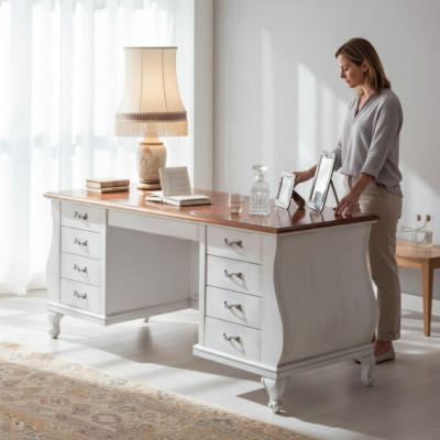 Klassieke witte bureau tafel Kantoor meubels 180x80 Schrijftafels