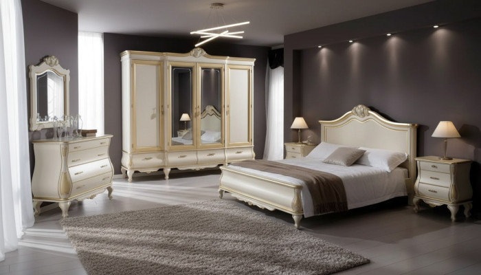 Slaapkamer set Bed 2x Nachtkastjes Kast Garderobekast Commode Spiegel