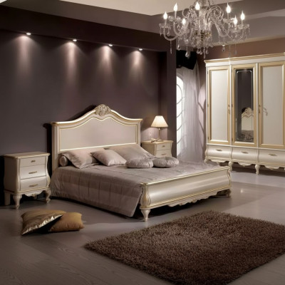 Houten tweepersoonsbed Luxe design Slaapkamermeubels Klassiek Beige