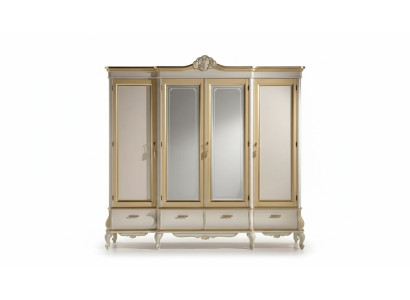 Klassieke luxe Witte vierdeurs slaapkamerkast Houten meubels Nieuw