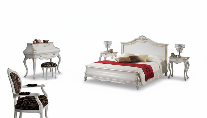 Witte slaapkamermeubels 2x nachtkastjes kaptafel modern bed 4-delig
