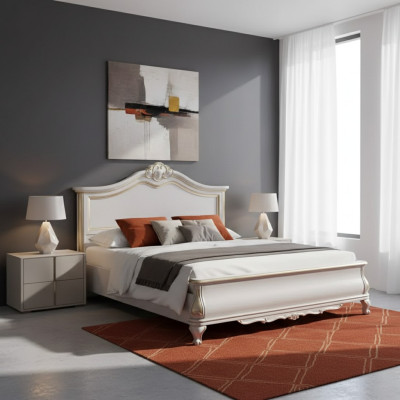 Luxe gestoffeerd wit tweepersoonsbedframe Bed houten design Luxe