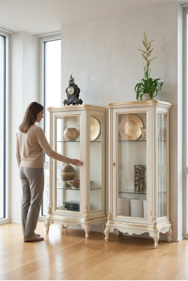 Houten vitrine Hoogwaardige vitrine Klassiek meubeldesign Wit Vitrines