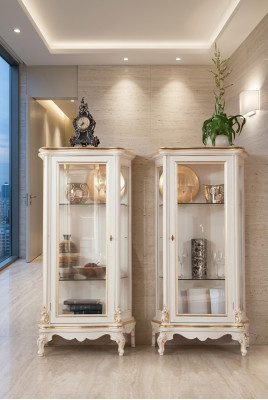 Houten vitrine Hoogwaardige vitrine Klassiek meubeldesign Wit Vitrines