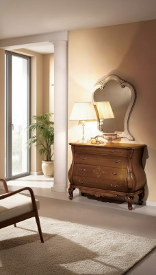 Slaapkamer ladekast met spiegel Luxe klassieke meubelset 2-delig hout