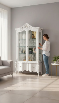 Luxe witte houten vitrinekast met klassiek meubelontwerp Vitrinekast