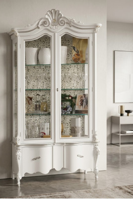 Luxe witte houten vitrinekast met klassiek meubelontwerp Vitrinekast