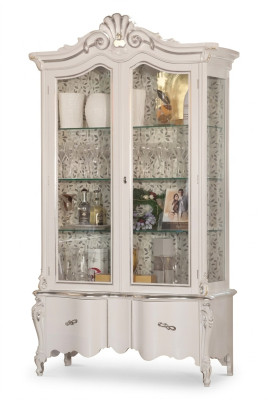 Luxe witte houten vitrinekast met klassiek meubelontwerp Vitrinekast