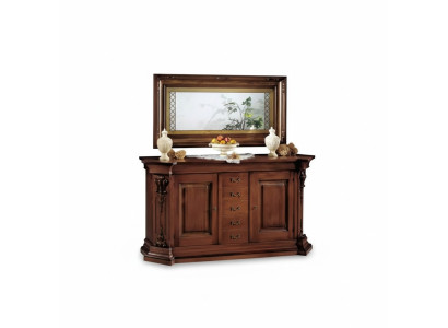 Klassieke bruine massief houten dressoir spiegel commode kasten Nieuw