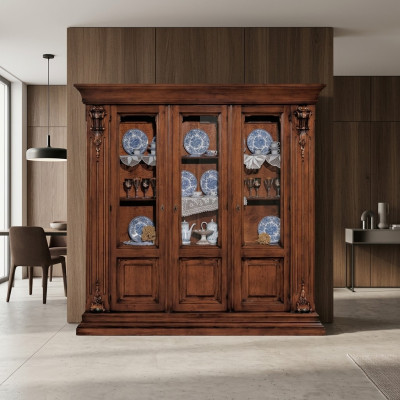 Glas Vitrine Houten Kast Klassieke dressoir Meubels Planken Massief houten kast
