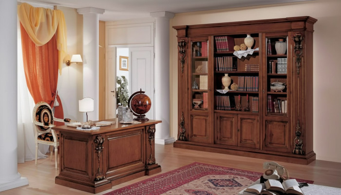 Klassieke bruine werkkamerset Bureau Boekenplank Tafel Plank