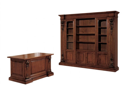 Klassieke bruine werkkamerset Bureau Boekenplank Tafel Plank