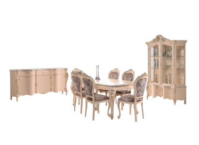 Eetkamer meubels Eettafel Vitrine Ladenkast 4x Stoelen Eetgroepen 7-delige set.
