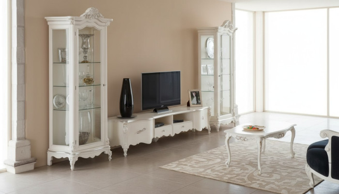 Witte woonkamer wandmeubel luxe meubels tv-standaard 2x vitrines salontafel