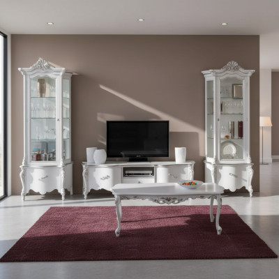 Wit woonkamer set TV-standaard salontafel 2x vitrine luxe houten meubels