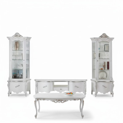 Wit woonkamer set TV-standaard salontafel 2x vitrine luxe houten meubels