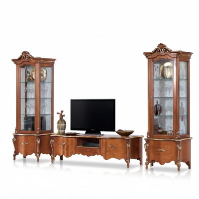 Klassieke tv-standaard Luxe 2x vitrine Woonkamer meubels Woonwand Hout