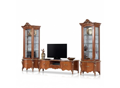 Klassieke tv-standaard Luxe 2x vitrine Woonkamer meubels Woonwand Hout