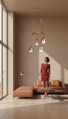 Lamp Bamboe Plafondlicht Kroonluchter Kandelaar Plafondlamp Glas Bruin