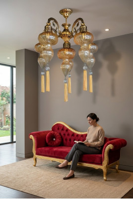 Luster Plafondlamp Kroonluchter Plafondlamp Lampen Glas Geel Modern