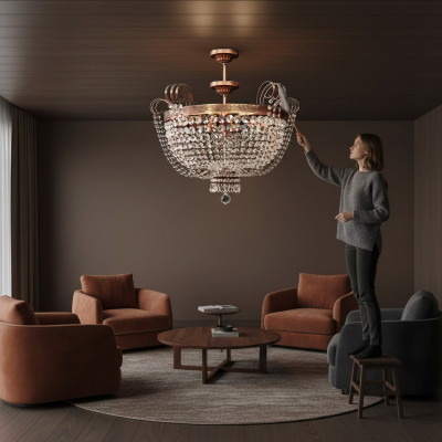 Luxe plafondlamp kroonluchter plafondlamp goud kristal ronde lamp
