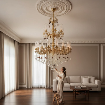 Luxe plafondlamp Gouden kroonluchter Hanglamp Luchter Kristal 130x280cm