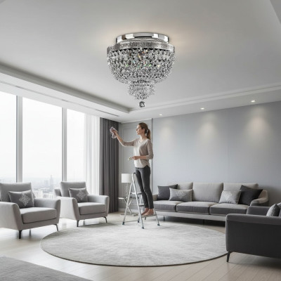Plafondlamp Plafondluchter Luxe Zilver Kroonluchter Luster Kristal