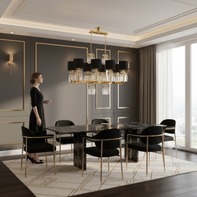 Plafondlamp kroonluchter goud plafondlamp luster kristal zwart
