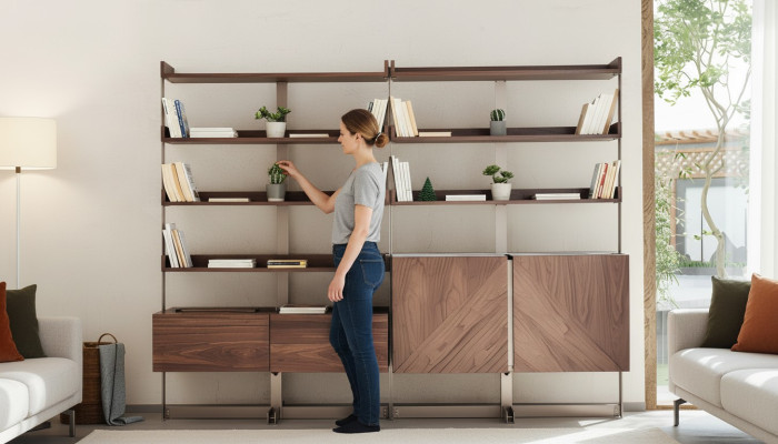 Moderne vitrine woonkamer meubels planken staande rekken echte houten meubels bruin planken