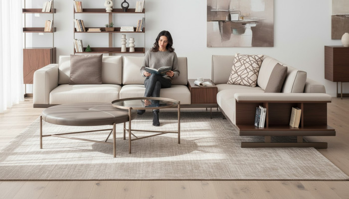 Beige stoffen hoekbank L-vorm bank stoffen bank luxe meubels woonkamer