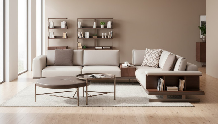 Beige stoffen hoekbank L-vorm bank stoffen bank luxe meubels woonkamer