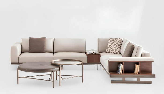 Beige stoffen hoekbank L-vorm bank stoffen bank luxe meubels woonkamer