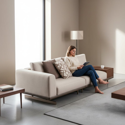 Driepersoons bank 3-zits stoffen bank grijs modern tafel woonkamer bank
