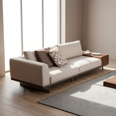 Driepersoons bank 3-zits stoffen bank grijs modern tafel woonkamer bank