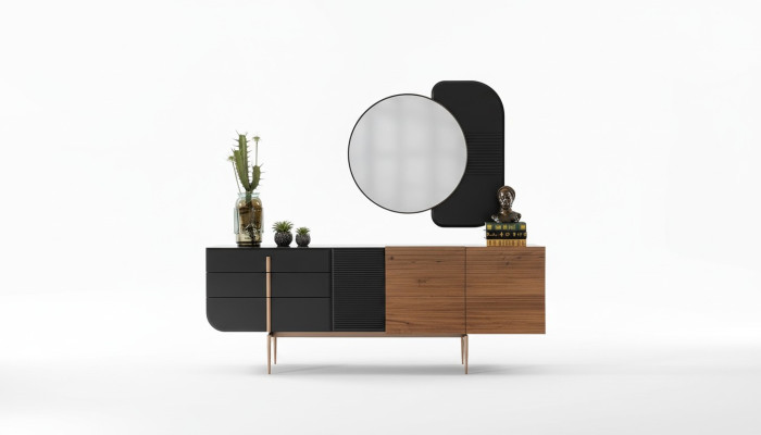 Eettafel Eethoek Eetkamerstoelen Dressoir Set 7-delig Marmer Zwart