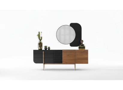 Eettafel Eethoek Eetkamerstoelen Dressoir Set 7-delig Marmer Zwart
