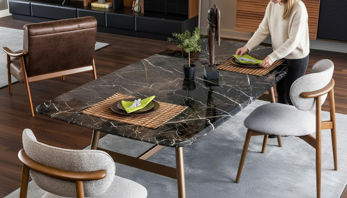 Eettafel Eettafel Tafel Eethoek Marmer Zwart Eetkamerontwerp